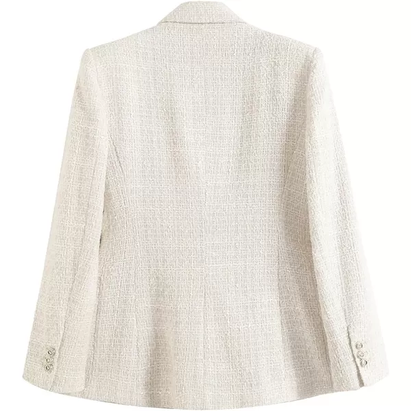 chouyatou Womens Tweed Blazer Jacket Business Casual Double Breasted Dressy Blazer Office Work SuitOffwhite