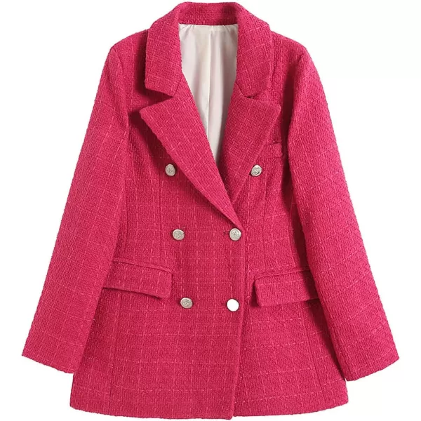 chouyatou Womens Tweed Blazer Jacket Business Casual Double Breasted Dressy Blazer Office Work SuitRose Red