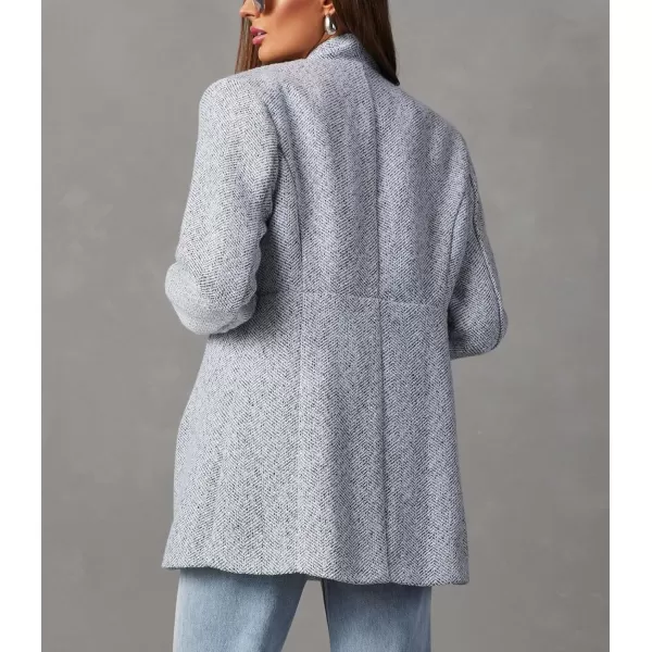 chouyatou Womens Winter Herringbone Stripes Open Front Business Casual Wool Blazer Jacket OvercoatGray White