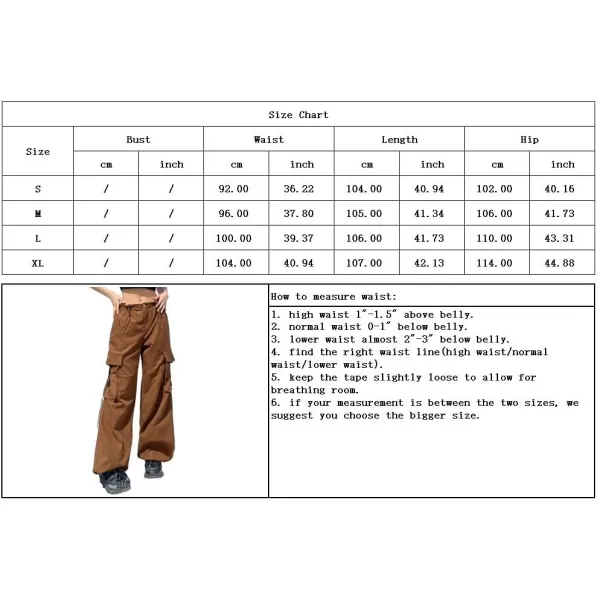 chouyatou Womens Y2K Cargo Pants MultiPocket Drawstring Closed Bottom Wide Leg Trousers SweatpantsBrown