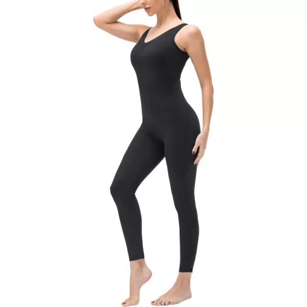 chouyatou Womens Athletic CrissCross Back One Piece Workout Set Yoga Bodysuit Skinny Leggings Jumpsuit Outfits PocketBlack