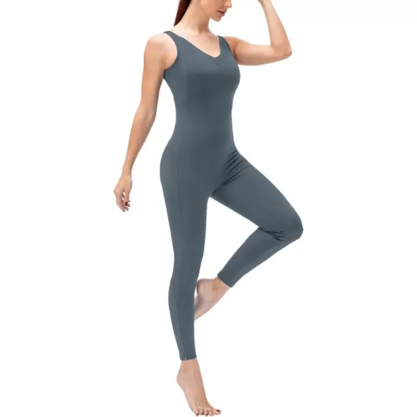 chouyatou Womens Athletic CrissCross Back One Piece Workout Set Yoga Bodysuit Skinny Leggings Jumpsuit Outfits PocketGrey