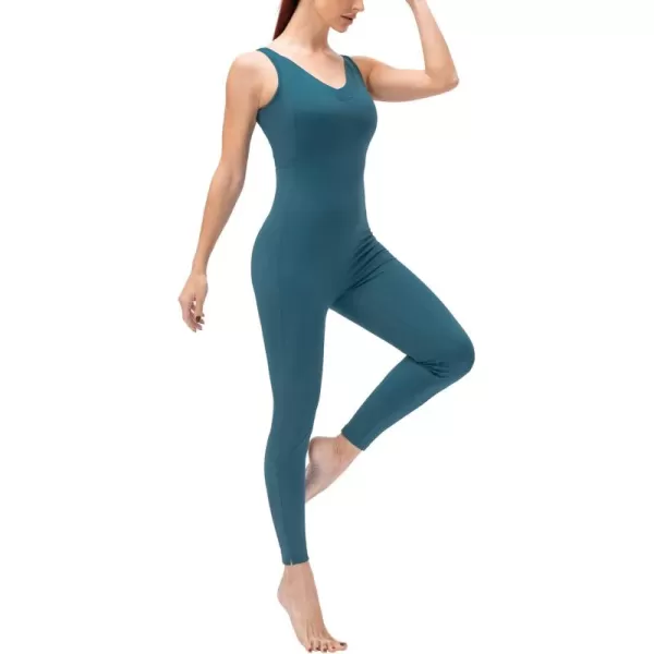chouyatou Womens Athletic CrissCross Back One Piece Workout Set Yoga Bodysuit Skinny Leggings Jumpsuit Outfits PocketLake Blue