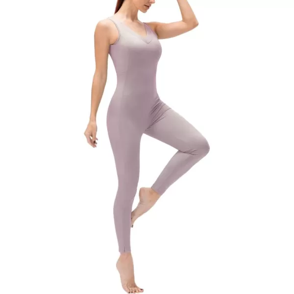 chouyatou Womens Athletic CrissCross Back One Piece Workout Set Yoga Bodysuit Skinny Leggings Jumpsuit Outfits PocketLight Purple