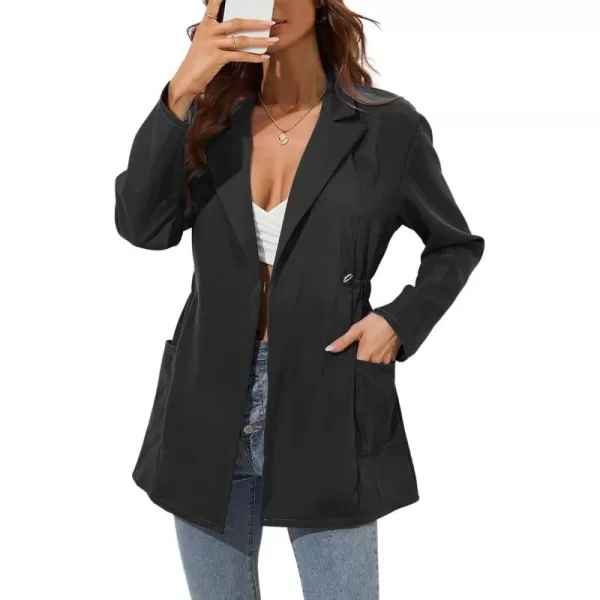 chouyatou Womens Business Casual Lapel Collar One Button Elastic Waist Peplum Blazer Jacket CoatBlack