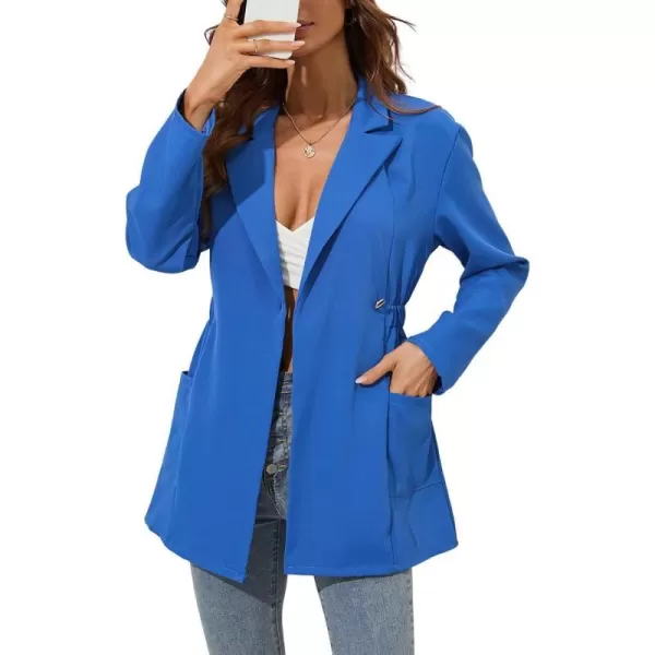 chouyatou Womens Business Casual Lapel Collar One Button Elastic Waist Peplum Blazer Jacket CoatBlue