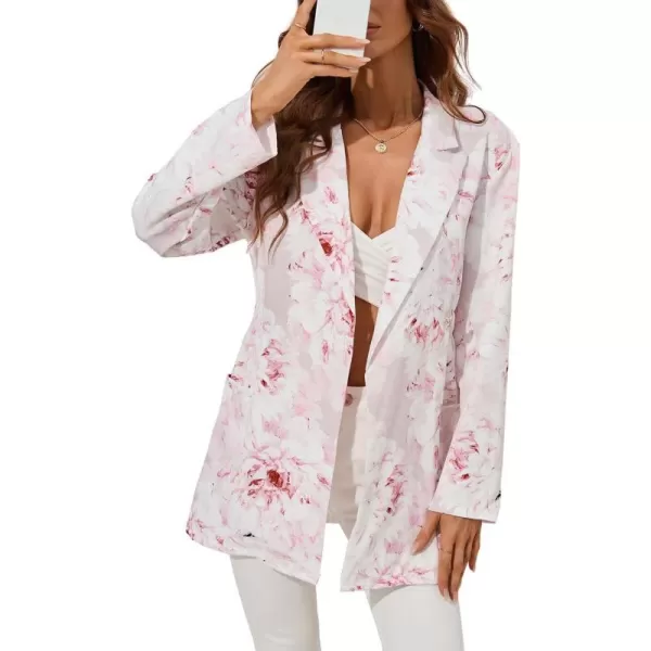 chouyatou Womens Business Casual Lapel Collar One Button Elastic Waist Peplum Blazer Jacket CoatFloral Pink