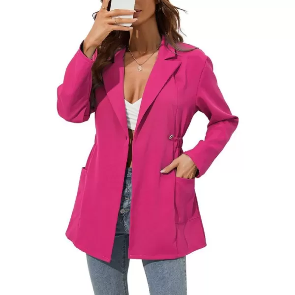 chouyatou Womens Business Casual Lapel Collar One Button Elastic Waist Peplum Blazer Jacket CoatRose Red