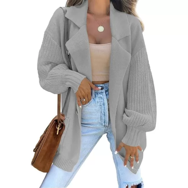 chouyatou Womens Business Casual Notched Lapel One Button Lantern Sleeve Knit Sweater Blazer Jacket with PocketsGray