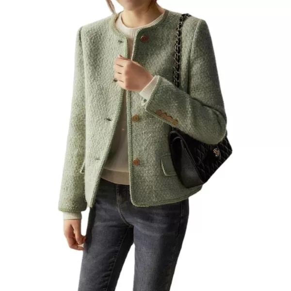 chouyatou Womens Fall Elegant Business Casual Cropped Tweed Blazer Jacket Open Front Short Dress Suit TopGreen
