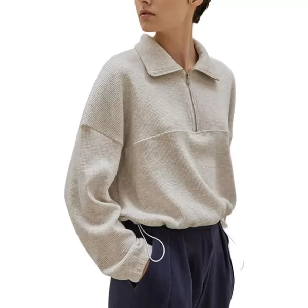 chouyatou Womens Fall Half Zip Oversized Sweatshirt Boyfriend Y2K Waffle Knit Pullover Sweatshirt TopsLight Grey