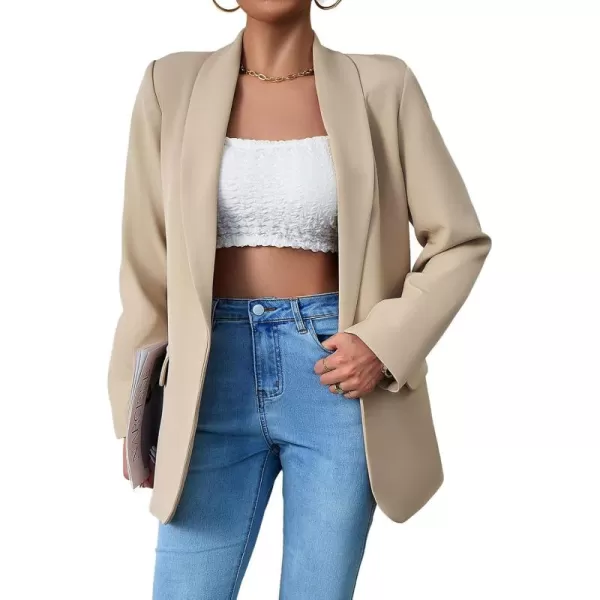 chouyatou Womens Fall Shawl Collar Office Work Blazer Jacket Open Front Business Casual Blazer SuitApricot