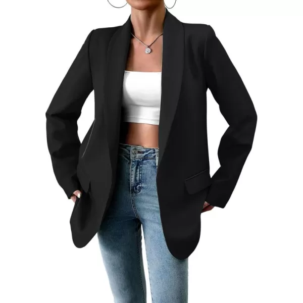 chouyatou Womens Fall Shawl Collar Office Work Blazer Jacket Open Front Business Casual Blazer SuitBlack