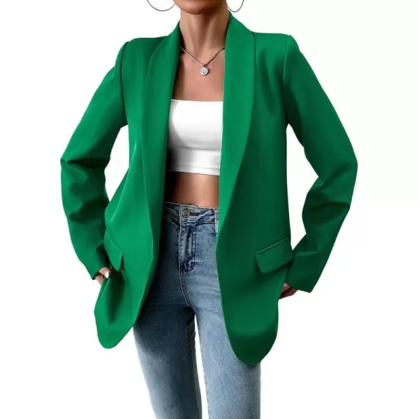 chouyatou Womens Fall Shawl Collar Office Work Blazer Jacket Open Front Business Casual Blazer SuitGreen