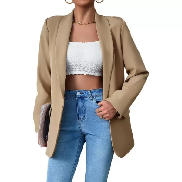 chouyatou Womens Fall Shawl Collar Office Work Blazer Jacket Open Front Business Casual Blazer SuitKhaki