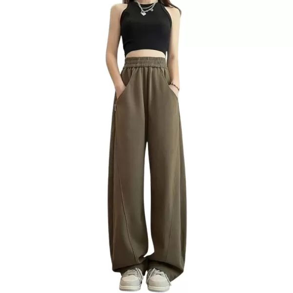 chouyatou Womens High Waisted Wide Leg Sweatpants Y2K Streetwear Open Bottom Baggy Sweat PantsArmy Green