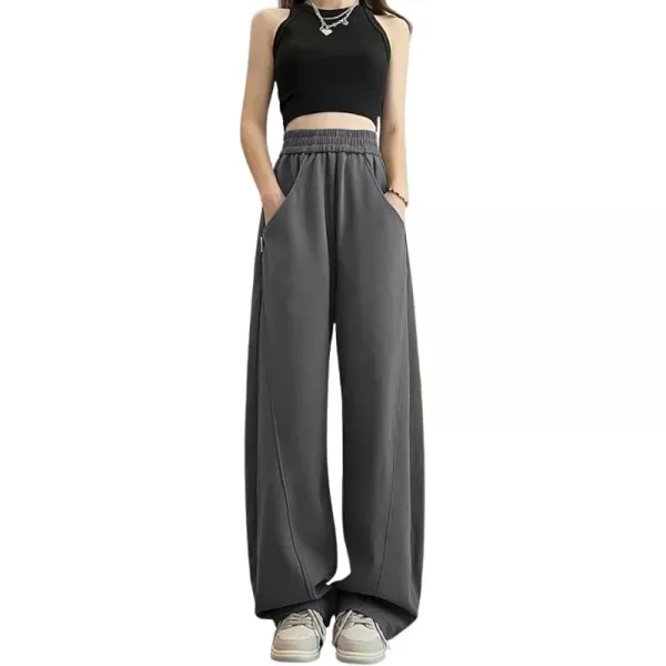 chouyatou Womens High Waisted Wide Leg Sweatpants Y2K Streetwear Open Bottom Baggy Sweat PantsDark Grey