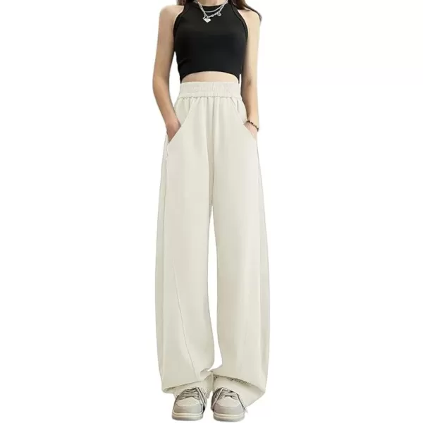 chouyatou Womens High Waisted Wide Leg Sweatpants Y2K Streetwear Open Bottom Baggy Sweat PantsOffwhite