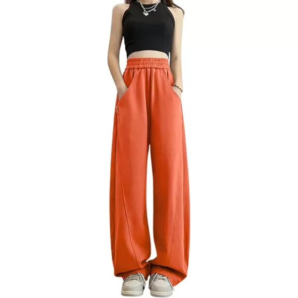 chouyatou Womens High Waisted Wide Leg Sweatpants Y2K Streetwear Open Bottom Baggy Sweat PantsOrange