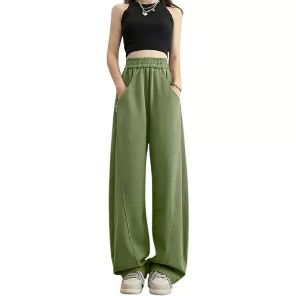 chouyatou Womens High Waisted Wide Leg Sweatpants Y2K Streetwear Open Bottom Baggy Sweat PantsPea Green