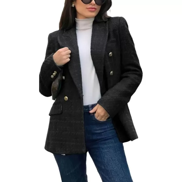 chouyatou Womens Tweed Blazer Jacket Business Casual Double Breasted Dressy Blazer Office Work SuitBlack