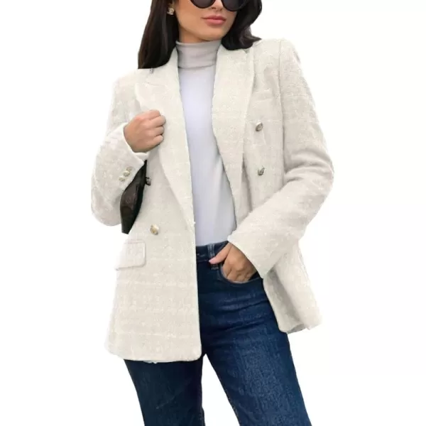 chouyatou Womens Tweed Blazer Jacket Business Casual Double Breasted Dressy Blazer Office Work SuitOffwhite