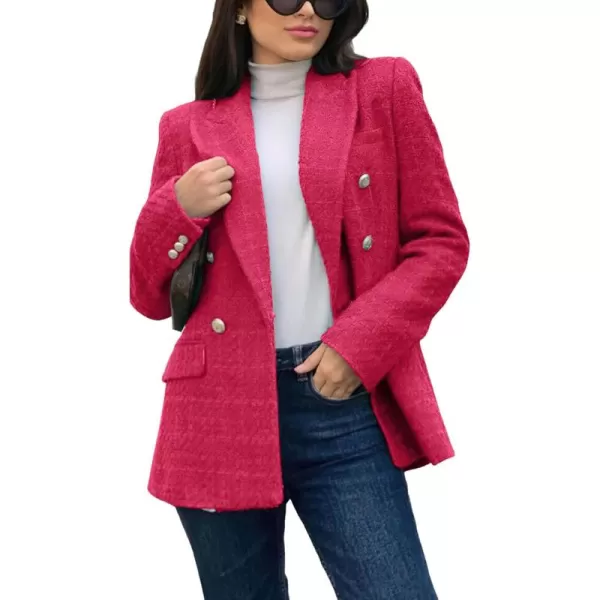 chouyatou Womens Tweed Blazer Jacket Business Casual Double Breasted Dressy Blazer Office Work SuitRose Red