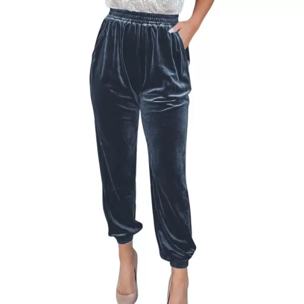 chouyatou Womens Velvet Elastic Waist Closed Bottom Jogger Harem Pants with PocketsDark Gray