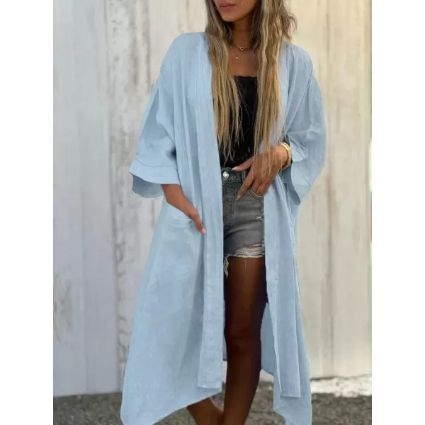 chouyatou Womens Boho Crochet Eyelet Open Front Irregular Long Cotton Beach Coverup Cardigan Shirt BlousesBlue