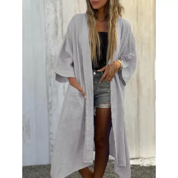 chouyatou Womens Boho Crochet Eyelet Open Front Irregular Long Cotton Beach Coverup Cardigan Shirt BlousesGray