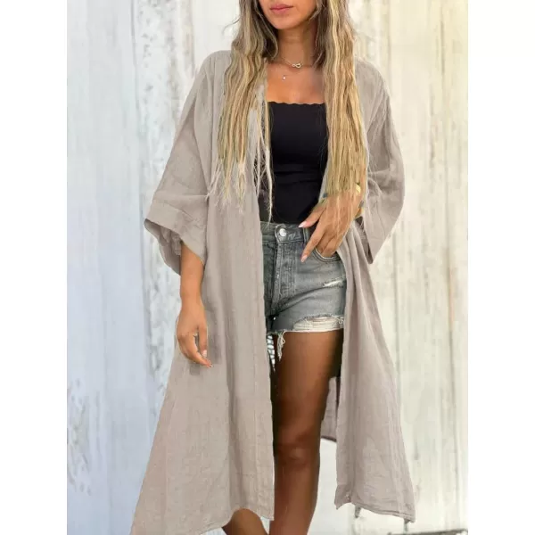 chouyatou Womens Boho Crochet Eyelet Open Front Irregular Long Cotton Beach Coverup Cardigan Shirt BlousesKhaki