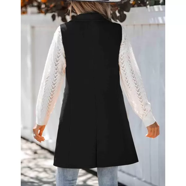 chouyatou Womens Casual Notched Lapel Wool Blend Vest Western One Button Sleeveless Wool Blazer Jacket CoatBlack