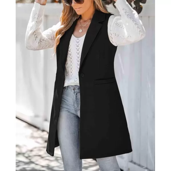 chouyatou Womens Casual Notched Lapel Wool Blend Vest Western One Button Sleeveless Wool Blazer Jacket CoatBlack