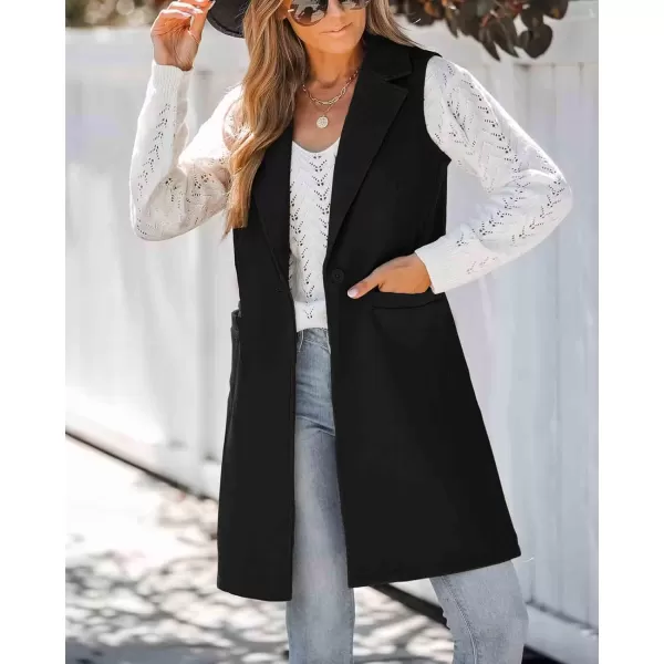 chouyatou Womens Casual Notched Lapel Wool Blend Vest Western One Button Sleeveless Wool Blazer Jacket CoatBlack
