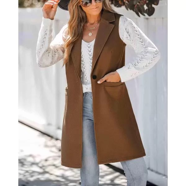 chouyatou Womens Casual Notched Lapel Wool Blend Vest Western One Button Sleeveless Wool Blazer Jacket CoatDark Brown