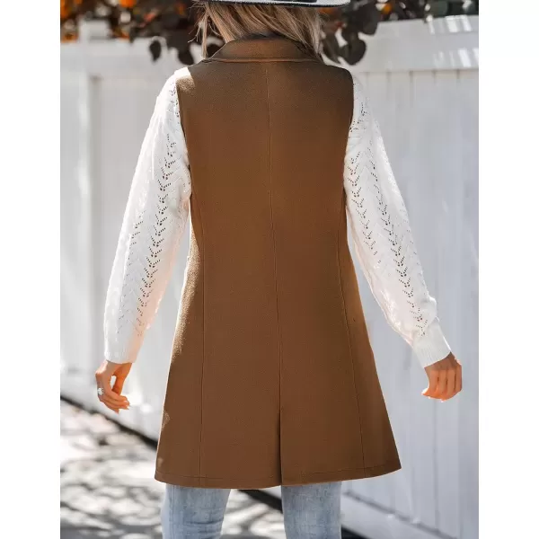 chouyatou Womens Casual Notched Lapel Wool Blend Vest Western One Button Sleeveless Wool Blazer Jacket CoatDark Brown