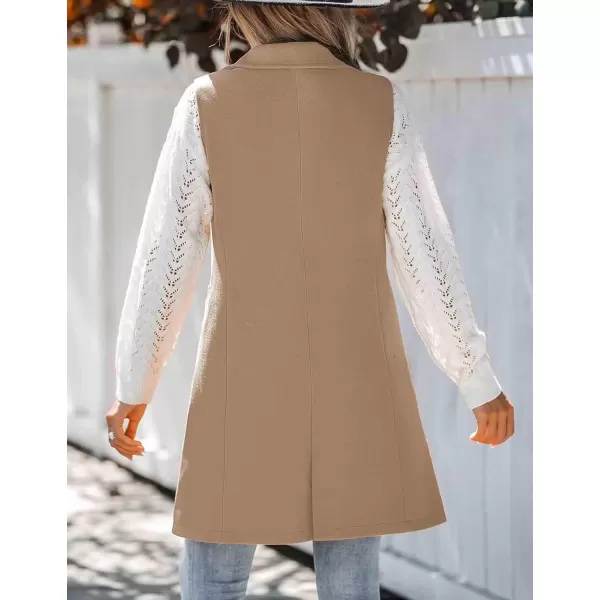 chouyatou Womens Casual Notched Lapel Wool Blend Vest Western One Button Sleeveless Wool Blazer Jacket CoatKhaki