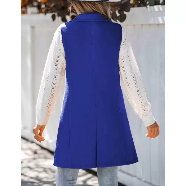 chouyatou Womens Casual Notched Lapel Wool Blend Vest Western One Button Sleeveless Wool Blazer Jacket CoatRoyal Blue