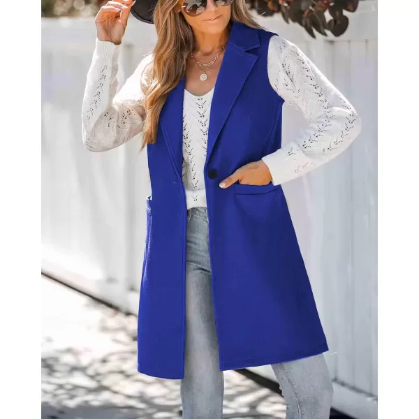 chouyatou Womens Casual Notched Lapel Wool Blend Vest Western One Button Sleeveless Wool Blazer Jacket CoatRoyal Blue