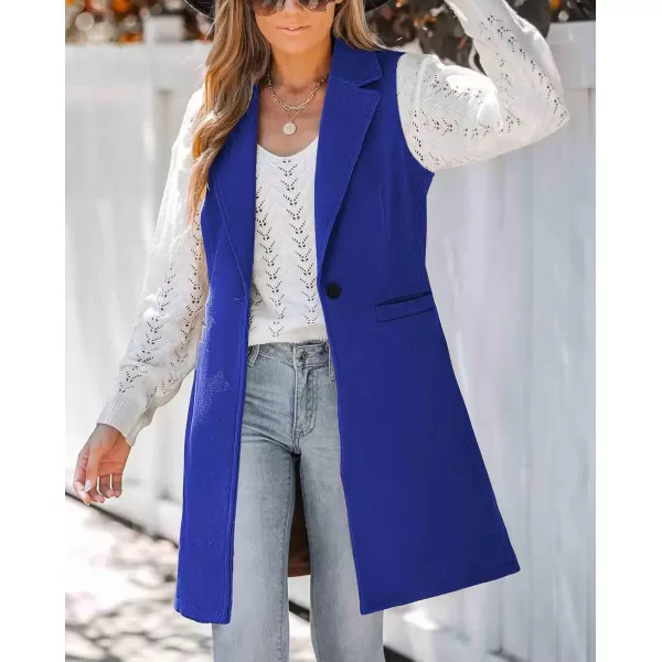 chouyatou Womens Casual Notched Lapel Wool Blend Vest Western One Button Sleeveless Wool Blazer Jacket CoatRoyal Blue