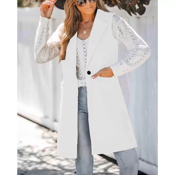 chouyatou Womens Casual Notched Lapel Wool Blend Vest Western One Button Sleeveless Wool Blazer Jacket CoatWhite
