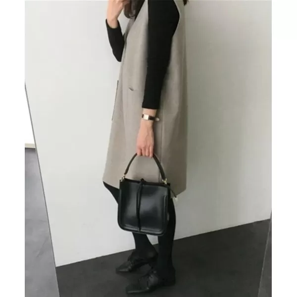 chouyatou Womens Long Wool Vest Sleeveless V Neck Wool Blend Midi Vest Dress with PocketsApricot Gray