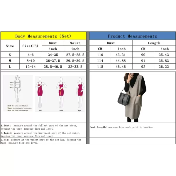 chouyatou Womens Long Wool Vest Sleeveless V Neck Wool Blend Midi Vest Dress with PocketsDark Gray