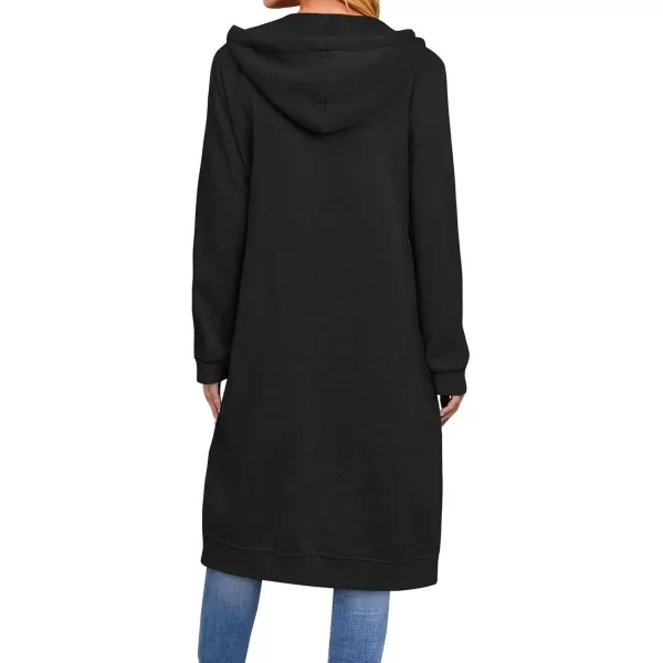 chouyatou Womens Long Zip Up Oversized Drawstring Hooded Hoodie Jacket SweatshirtBlack