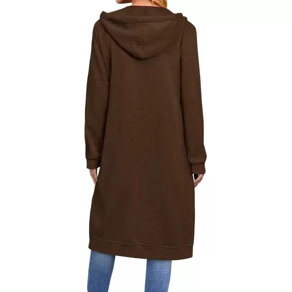 chouyatou Womens Long Zip Up Oversized Drawstring Hooded Hoodie Jacket SweatshirtCoffee