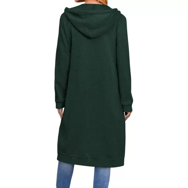 chouyatou Womens Long Zip Up Oversized Drawstring Hooded Hoodie Jacket SweatshirtDark Green