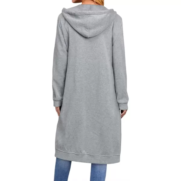 chouyatou Womens Long Zip Up Oversized Drawstring Hooded Hoodie Jacket SweatshirtGrey