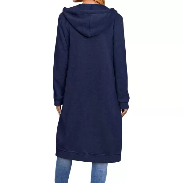 chouyatou Womens Long Zip Up Oversized Drawstring Hooded Hoodie Jacket SweatshirtNavy