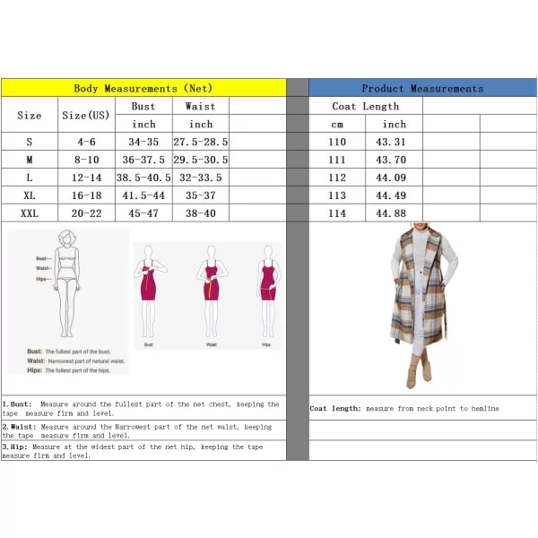 chouyatou Womens Open Front Plaid Long Wool Vest Notched Lapel Sleeveless Wool Blend Trench Pea Coat with BeltKhaki