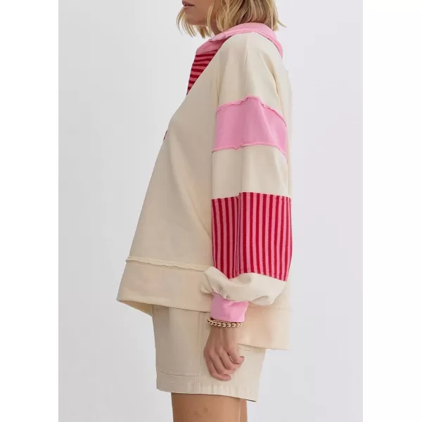 chouyatou Womens Oversized VNeck Polo Collared Sweatshirt Color Block Splicing Workout Pullover Tops Fall OutfitsApricot